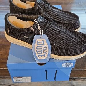 Hey Dude Size 11 Men's Black White And Charcoal Knit Wally Stretch Sox Shoes